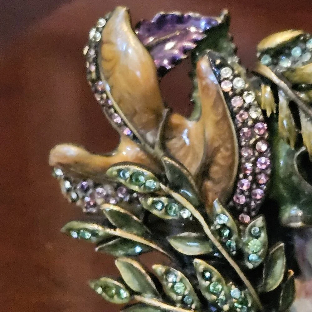 RARE JAY STRONGWATER SPRING SUMMER FLOWER LEAF CRYSTAL ENAMEL SQUARE FRAME